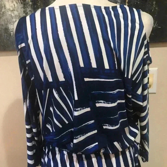NWT CALVIN KLEIN Royal Blue & White Drawstring Waist Cold Shoulder Dress- Size 6 - Picture 7 of 13